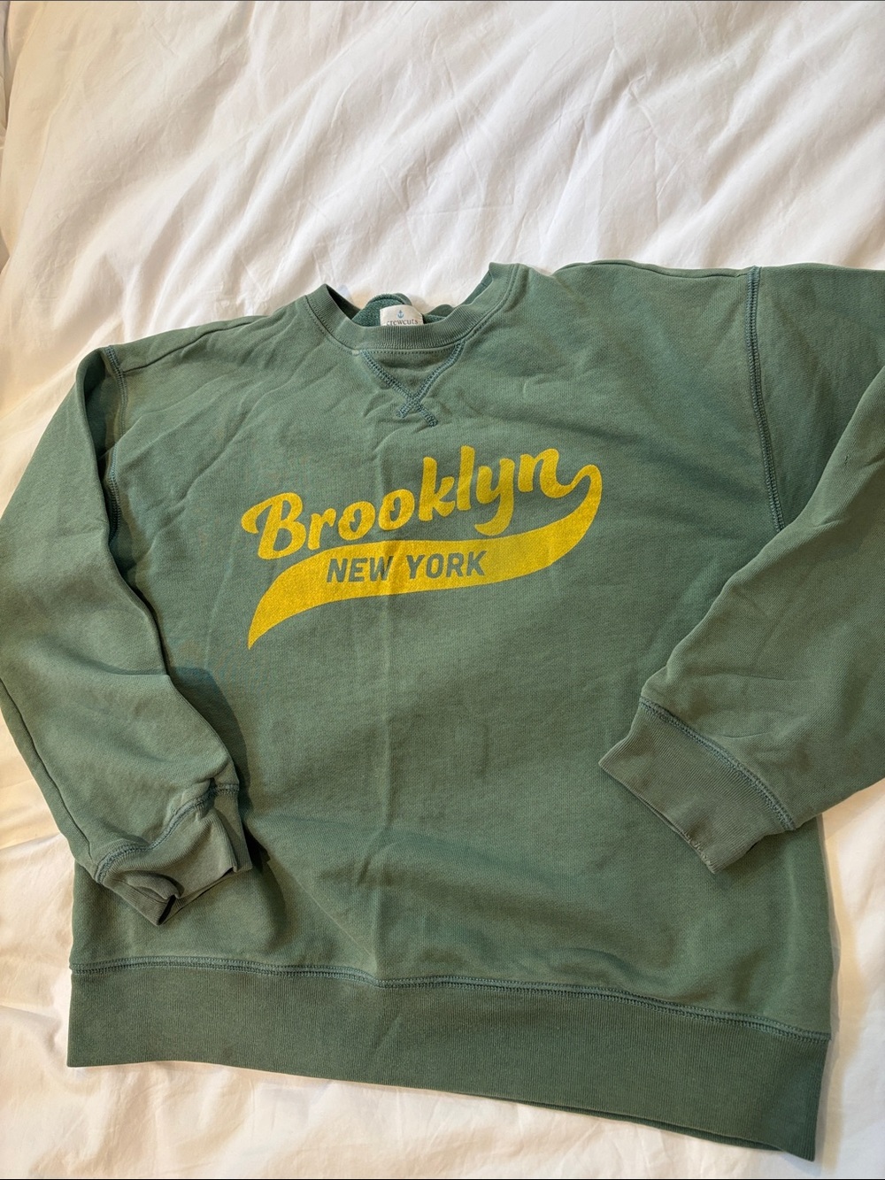 J Crew / Crewcuts Vintage Green Crewneck Sweatshirt with Yellow Brooklyn Graphi